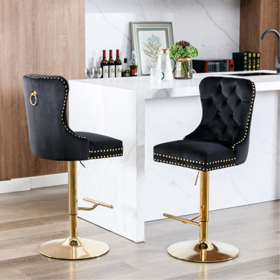 Velours confortable - noir avec siège réglable pour la maison et la cuisine (pub de 2 po de hauteur)