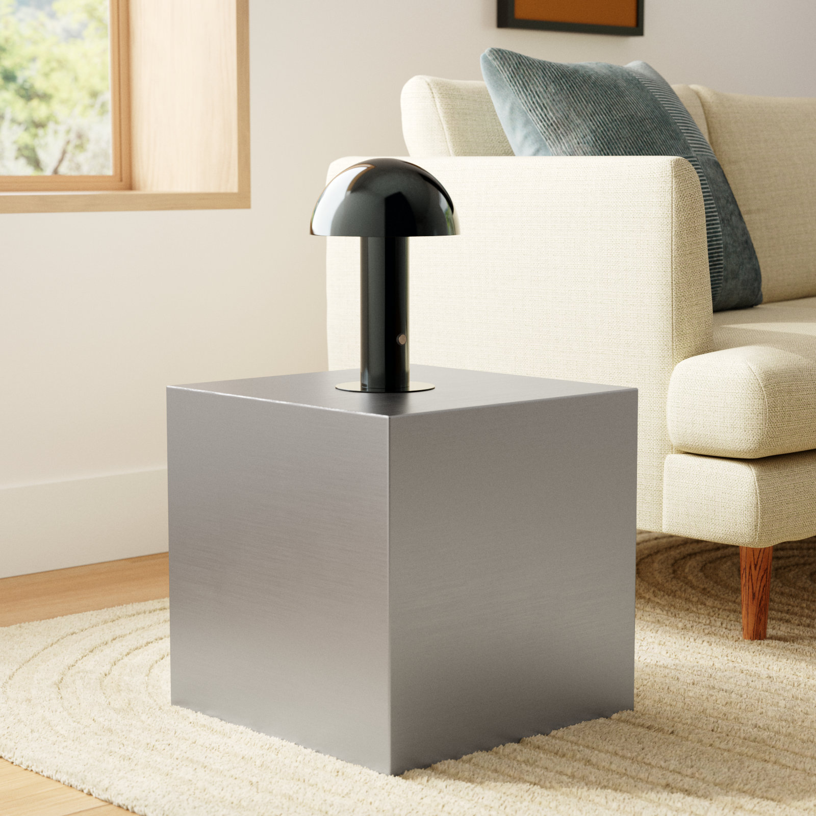 Jules End Table, Brushed Metal, 16" H x 16" W x 16" D