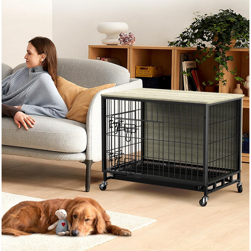 Medium Gray and Black Rolling Dog Crate Table