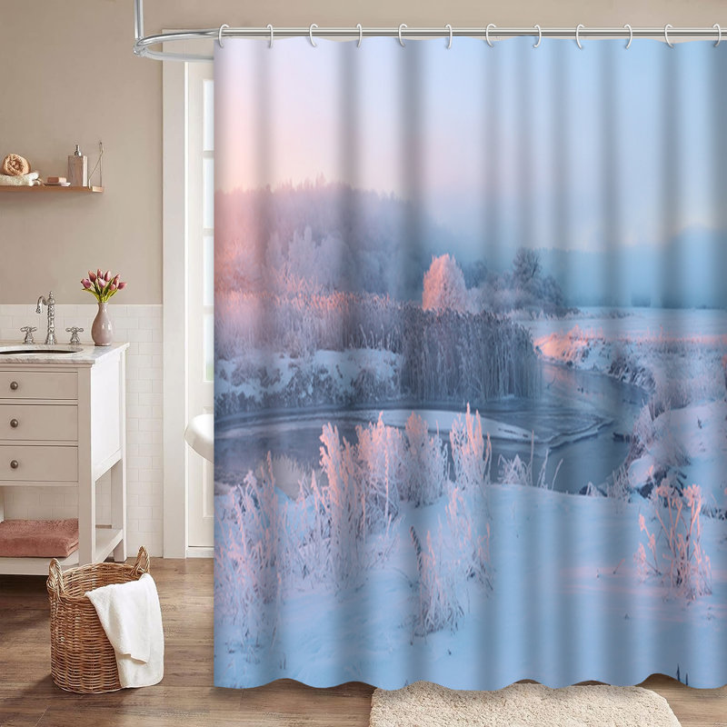 Winter Morning Frosty Sunrise Bright Shower Curtain with 12 Hooks, L 78 po x l 72 po