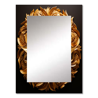 Abstract Golden Sunflower Glam Blooming - Sunflower Large Mirror, Traditional Decorative Wall Mirror, Printed Metal Art