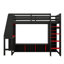 Lit mezzanine simple avec bureau, étagères à rangement multiples, support à vêtements à DEL et à suspendre, cadre de lit en bois