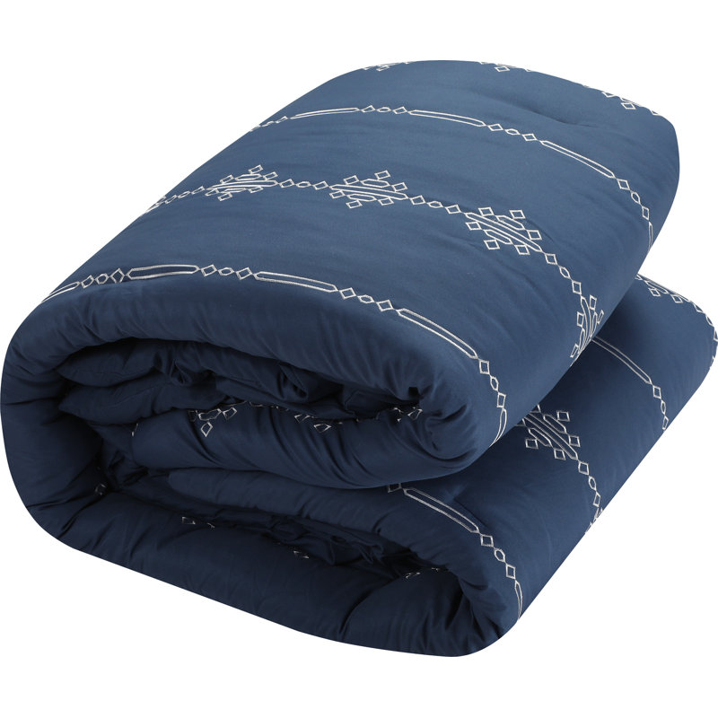 Navy and White Microfiber Queen Comforter Set with Decorative Pillows