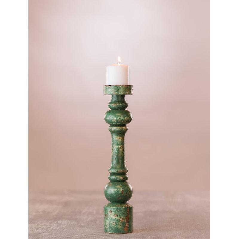 Baroque Pillar Candle holder - Grande - Green, 17.5" H x 3.6" W x 3.6" D, Green
