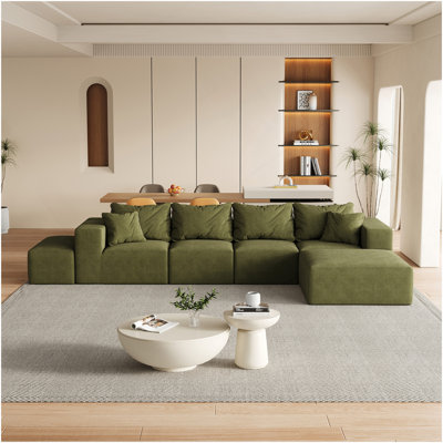 Modern Upholstered Sectional Boneless Couch Set,Modular 132" L Shaped Sectional Living Room Sofa Set With 6 Pillows,Free Combination Sofa Couch for Living Room,Bedroom