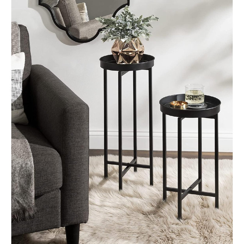 Ensemble de tables-plateaux pliables en métal Jellico, 2 pièces, Noir