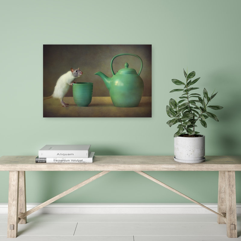 Curious Rat Tea Time Elegant Playful Tranquil Animal Wall Art Print - Print, 40.64cm H x 60.96cm W