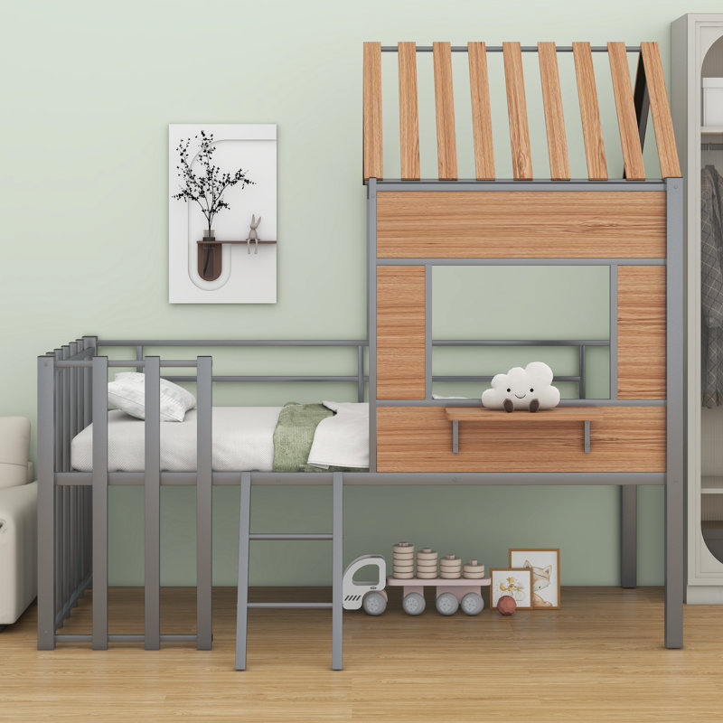 Metal Loft Bed With Ladder, Silver