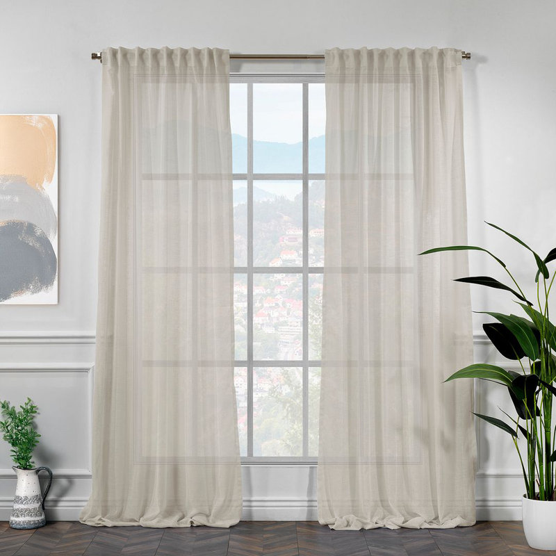 Extra Long & Extra Wide Faux Linen Semi Sheer Single Panel, Beige, 58" W x 204" L