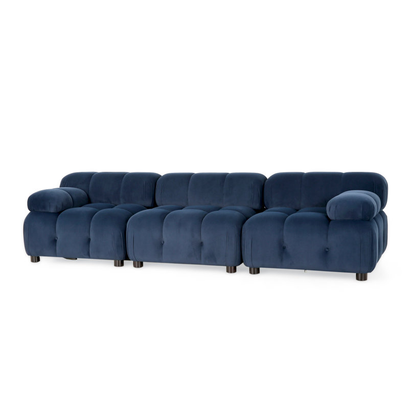 Canapé modulaire 3 pièces rembourré, Mélange de polyester bleu foncé