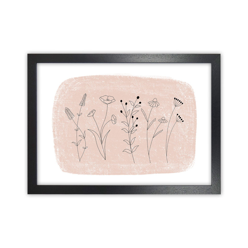 Dalia Chalk Landscape Floral by Pixy Paper - Print, 59.4cm H x 84cm W x 3cm D, Black Framed