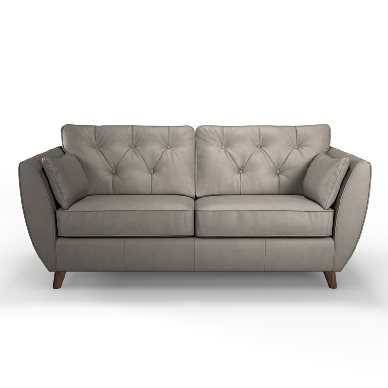 Marylin Leather 3 Seater Sofa, Dark Wood, Stone Grey