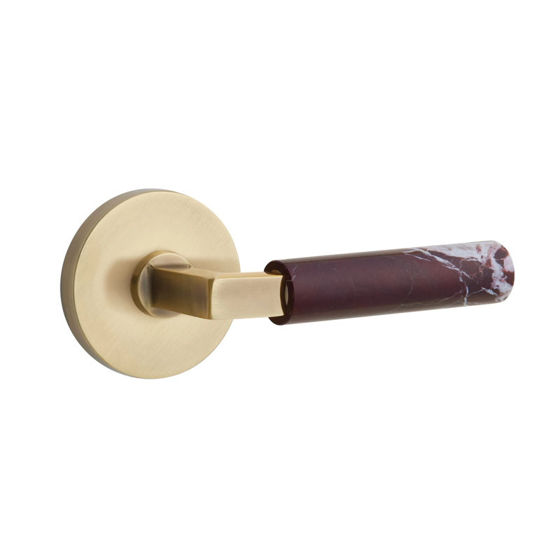 Emtek Select Privacy Leverset w/ Disk Rosette & L-Square Stem, Rosso Levanto Marble Lever (CF), French Antique