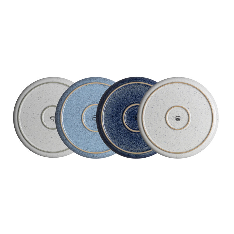Handcrafted Ceramic Nautical Blue Salad Plates, Set of Four
