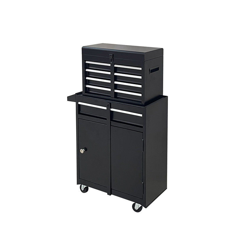 Metal Tool Cabinet Storage Box Chest With 5 Drawers Portable with Wheels, Black
