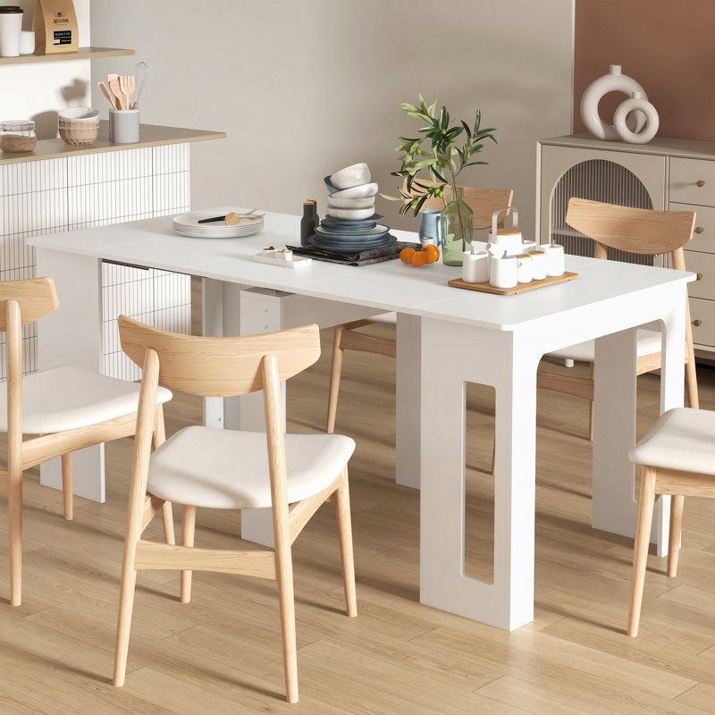 Foldable Table, Extendable Dining Table Seats 6-8 People, White