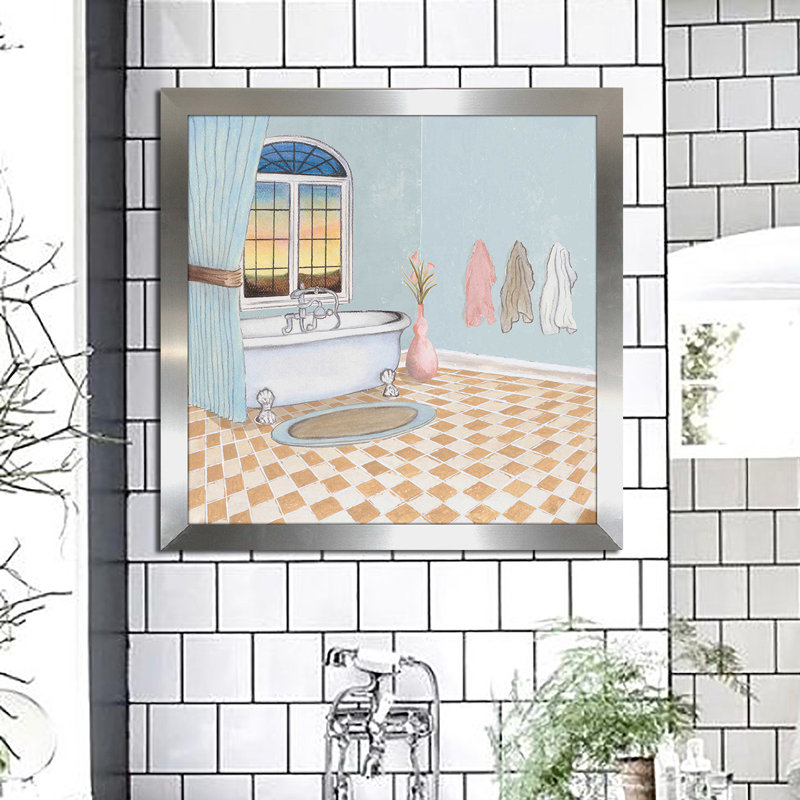 «Pastel Bath I», impression, H 25,5 po x l 25,5 po x P 1 po, Encadrement argenté