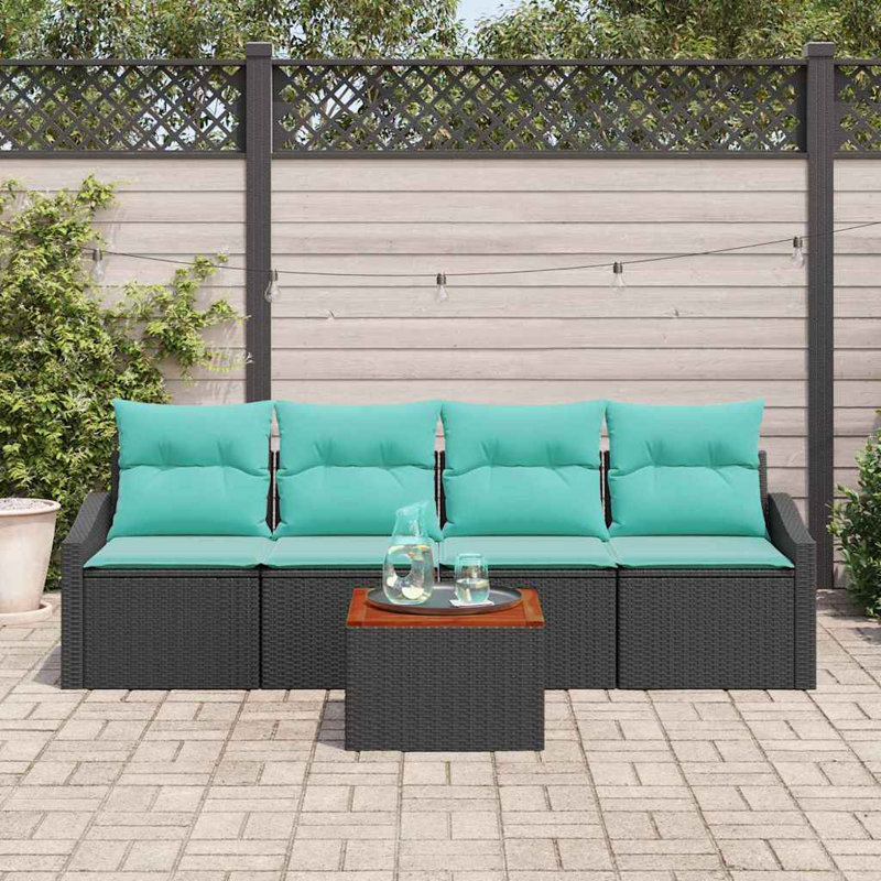 Ensemble de canapé de jardin vidaXL 5 pièces en rotin de polyester noir et turquoise