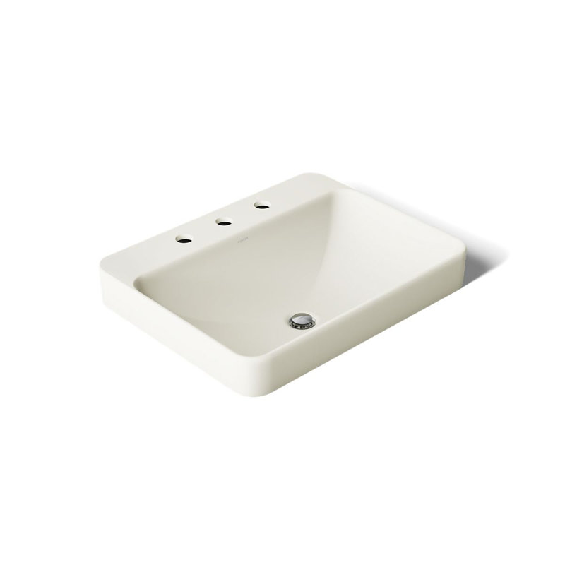 Vox Vitreous China Rectangular Vessel Bathroom Sink with Overflow, Biscuit, 3