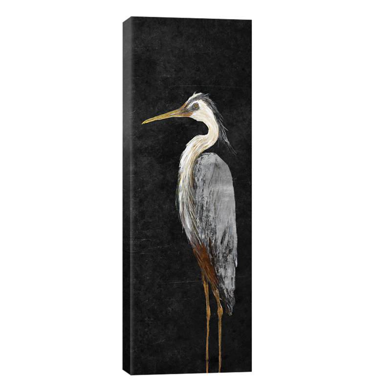 Heron On Black I by Julie Derice - Print on Canvas, 30.48 cm H x 91.44 cm W x 1.91 cm D, No Frame