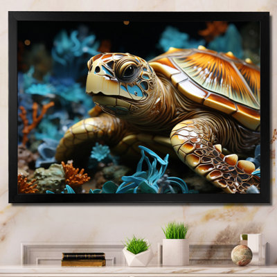 Tortue sereine avec corail dans l'océan I, reproduction d'art sur toile