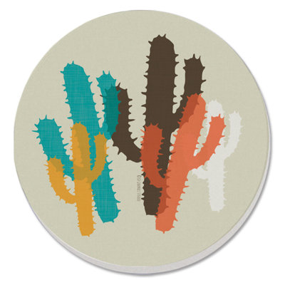 Modern Cacti 4-Pack Round Absorbent Stone Coasters