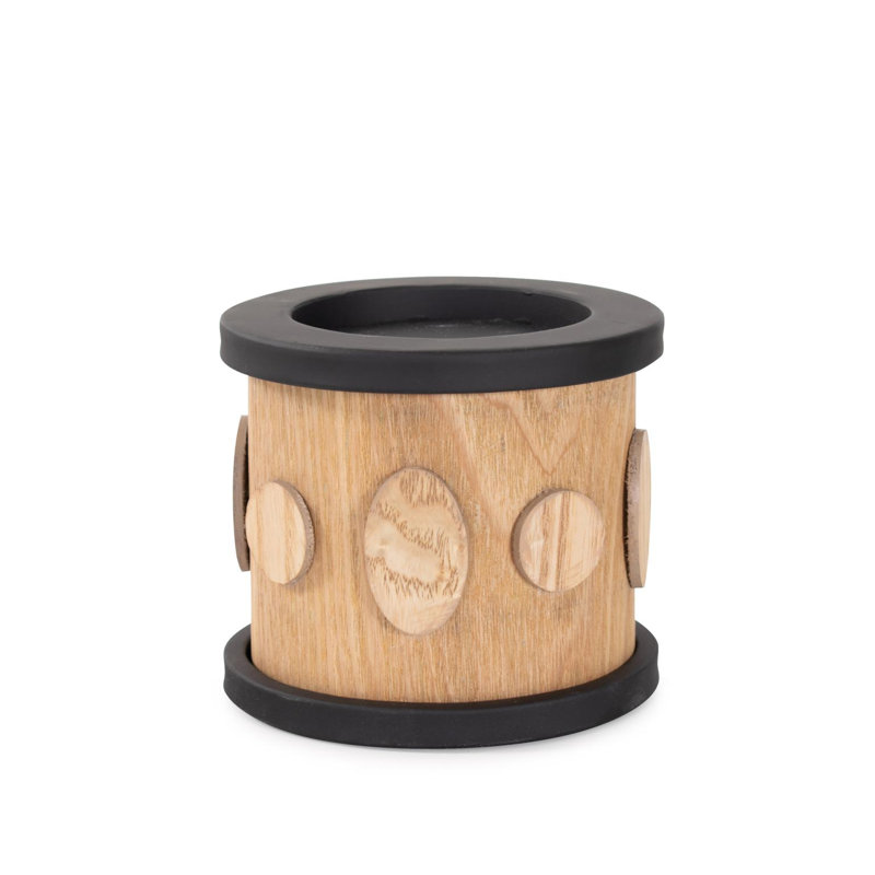 Robin Baron Winfield Wooden Candle Holder- Medium, 3.5" H x 4" W x 4" D