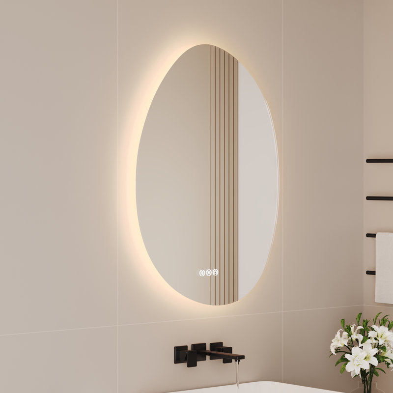 DeerValley 20x28 Inch Irregular LED Bathroom Mirror with Bluetooth Speaker, Dimmable Backlit Vanity