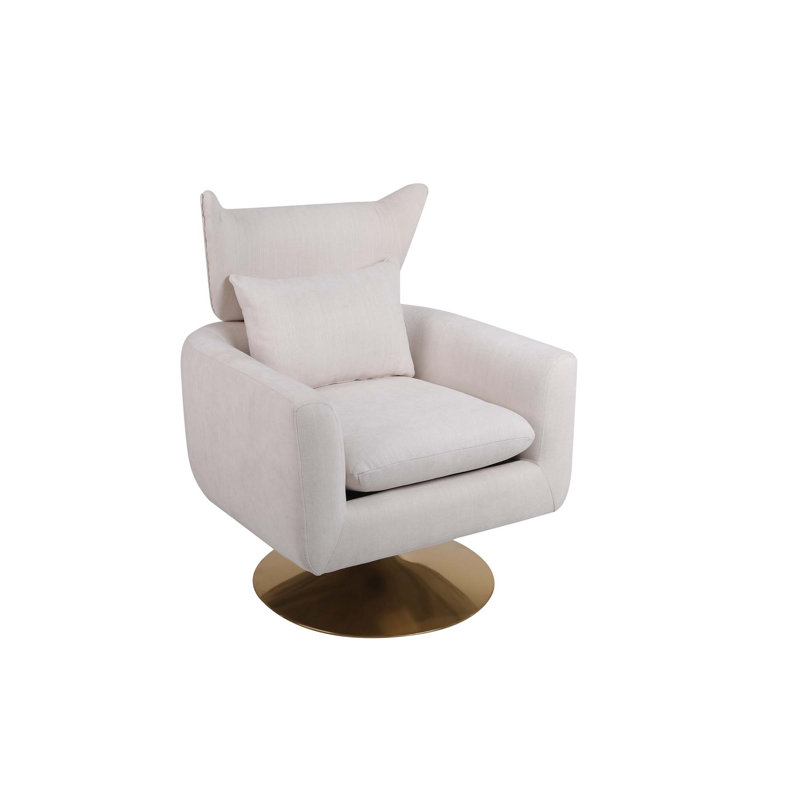 360-Degree Swivel Accent Chair with a Pillow, Beige 100% Linen