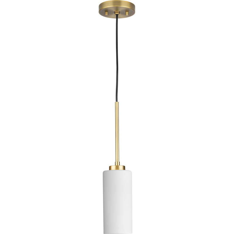 Luminaire suspendu cylindrique à 1 lumière Cortny, Laiton rétro, Blanc