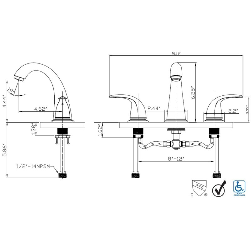 Robinet de salle de bain espacé à deux poignées avec drain 6 "à 10" Nita Vantage - Bronze huilé, Bronze frotté à l'huile