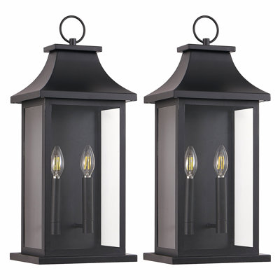 2-Pack Large Outdoor Wall Lights, 22'' Porch Light Outdoor Wall Sconce Lantern, Black Exterior Lighting Fixture Wall Mount, Outside Light For House Garage