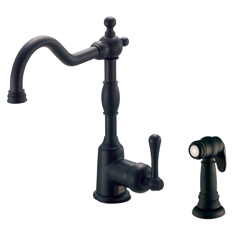 Opulence Single Handle Deck Mount Standard Kitchen Faucet with Side Spray, Satin Black