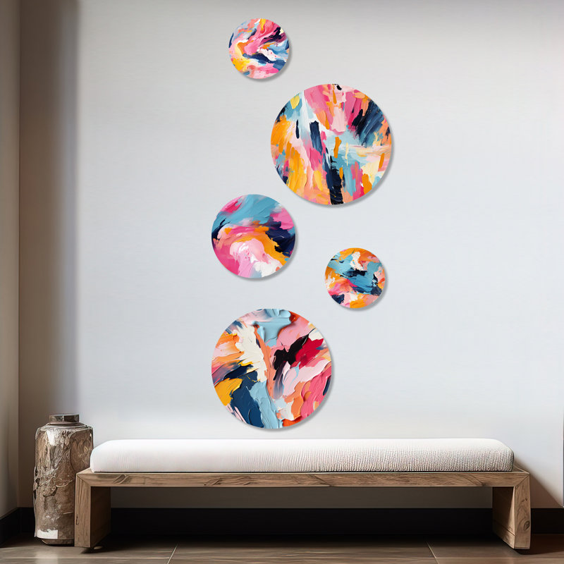 Daejia - Ensemble abstrait d'art abstrait mural rond de 5
