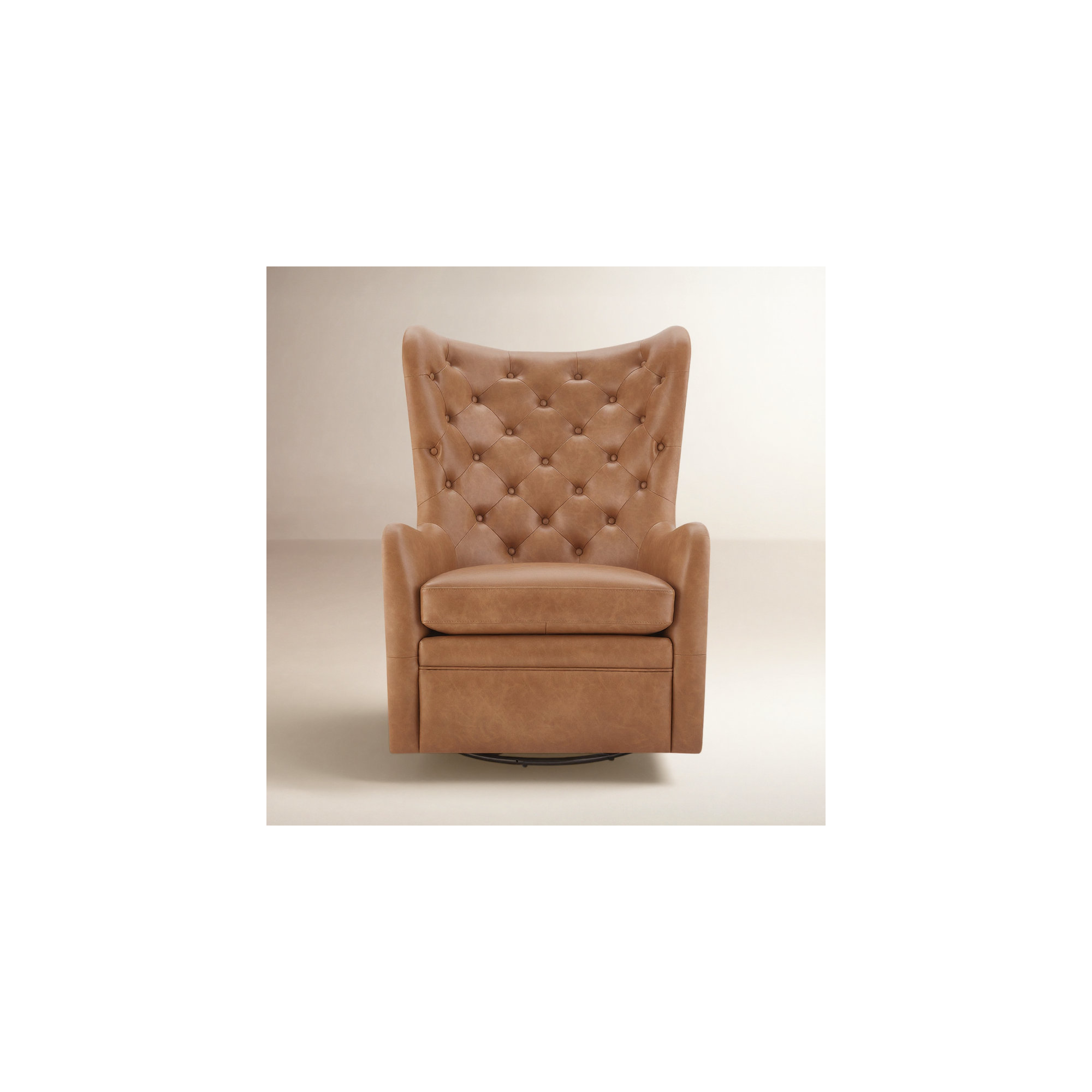 Waverly Upholstered Faux Leather Tufted Swivel Wingback Chair, Copley Camel Faux Leather