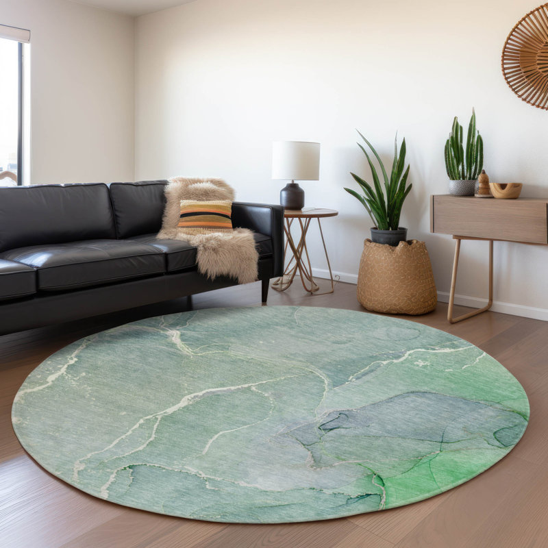 Cerrito Premium Machine Washable Cerrito AMF511 Teal Rug, Round 8'