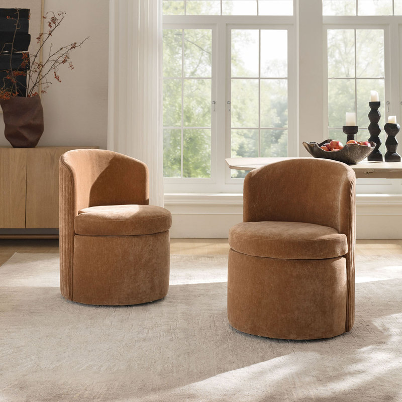 Waynesville 24''W Modern Channel-Tufted Backrest Dining Chair with Hidden Casters Set of 2, Caramel