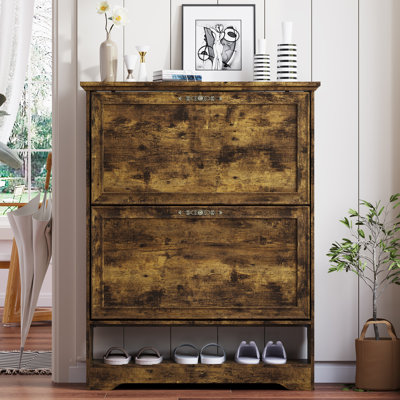 Armoire à chaussures moderne rabattable avec base ouverte, casier à 2 niveaux pour l'organisation du vestibule et du couloir