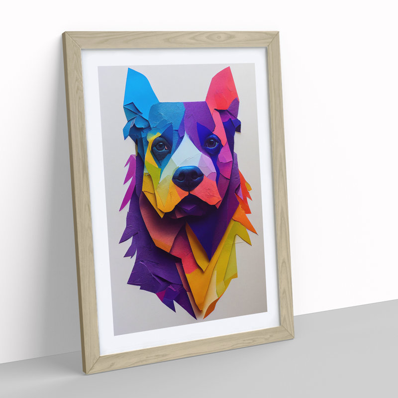 XV1022-3399X Paper Dog No.2 Abstract - Print, Oak Framed, 66cm H x 48cm W