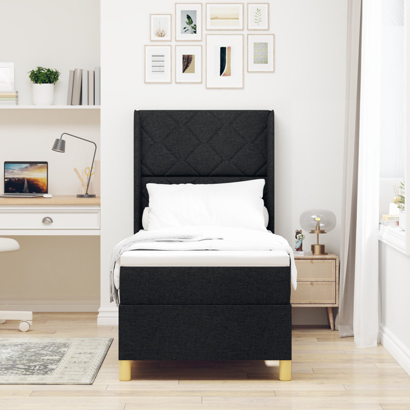 Box Spring Bed With Mattress Fabric, 80 x 200cm, Black