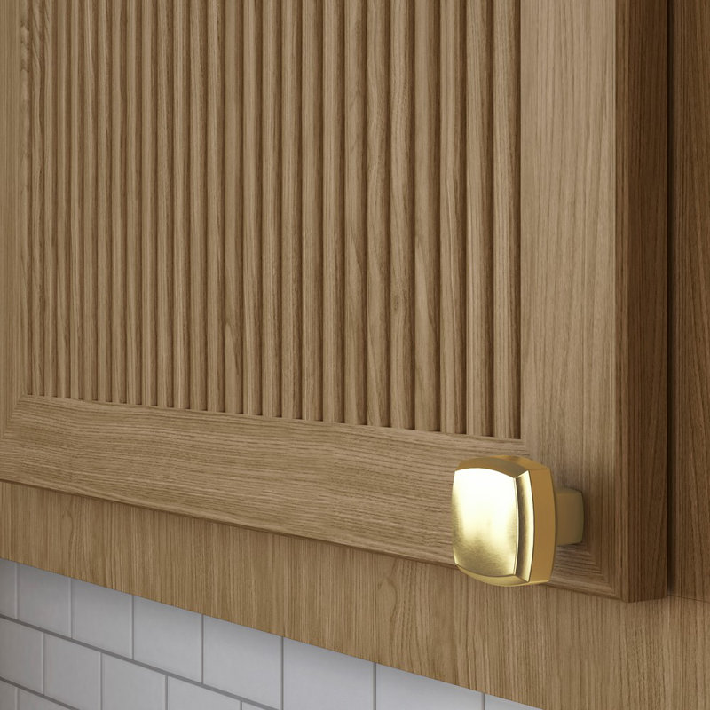 1.25" Square Satin Brass Cabinet Knob with Mounting Hardware
