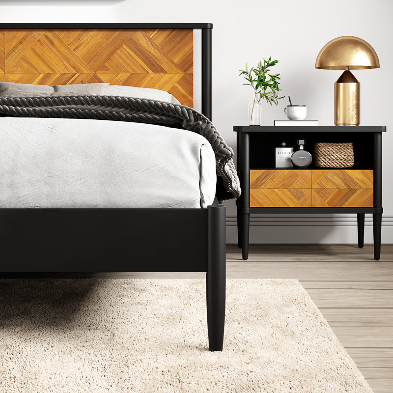 Cartlin Acacia Solid Wood Platform Bed, Queen, Teak