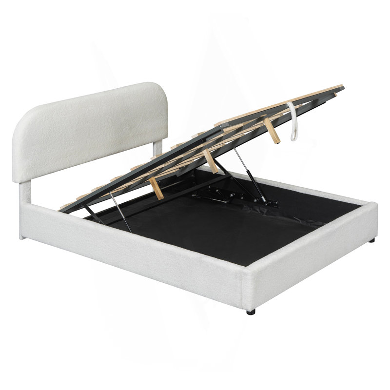 Lit plateforme tapissier double avec système de rangement hydraulique Teddy