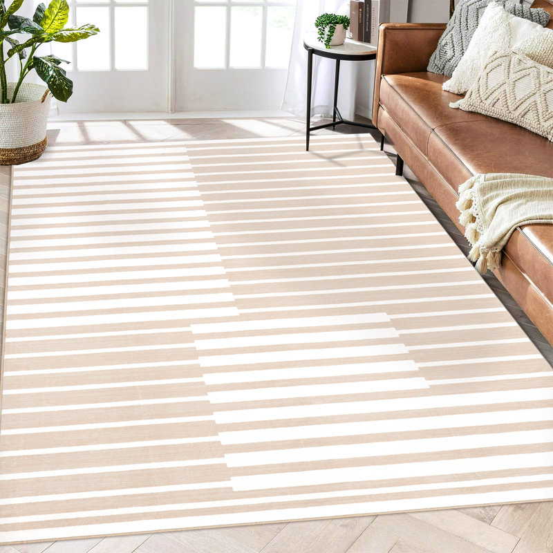 Area Rugs Washable  Farmhouse Area Rug for Living Room Neutral Geometric Low Pile Non Slip Soft Print Pattern Rug for Bedroom Kitchen Dining Room Entryway