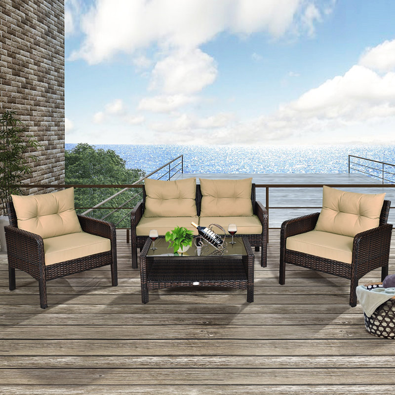 Ensemble de 4 canapés de patio sans rotin avec coussin et table basse