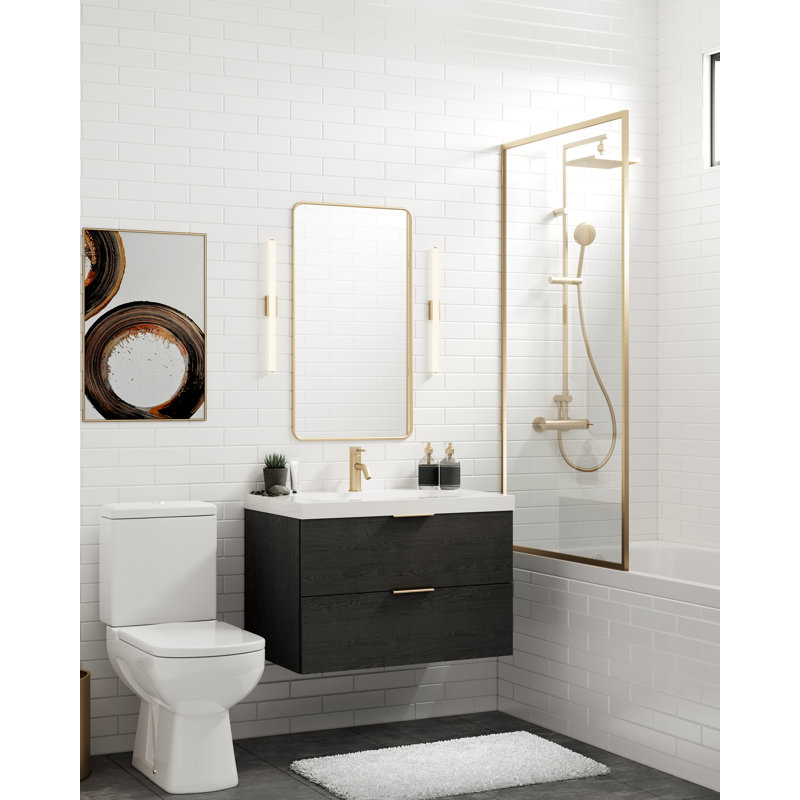 Avila 30" W Wall Mounted Single Bathroom Vanity, Matte White/8" Widespread, Charred, Polished Nickel