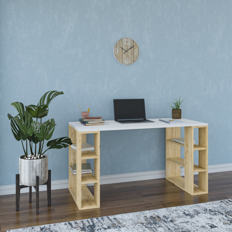 Simonson 3 Tier Modern Desk, White/Oak