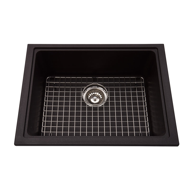 23'' L Single Bowl Granite Kitchen Sink, Onyx