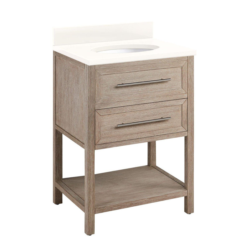 24" Robertson Single Bathroom Vanity Set with Oval Undermount Sink, 8" Widespread, Arctic White Quartz, Midnight Navy Blue