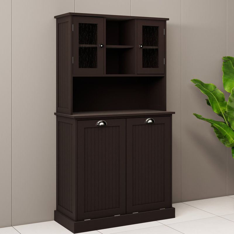 Armoire de salle de bain noire avec deux sections. Fabriqué en E1, stable. Capacité de charge de 150 lb. Espace de tablettes réglables. Séparez les sacs de lessive pratiques et amovibles. Poignée carrée distincte. Peint pour un